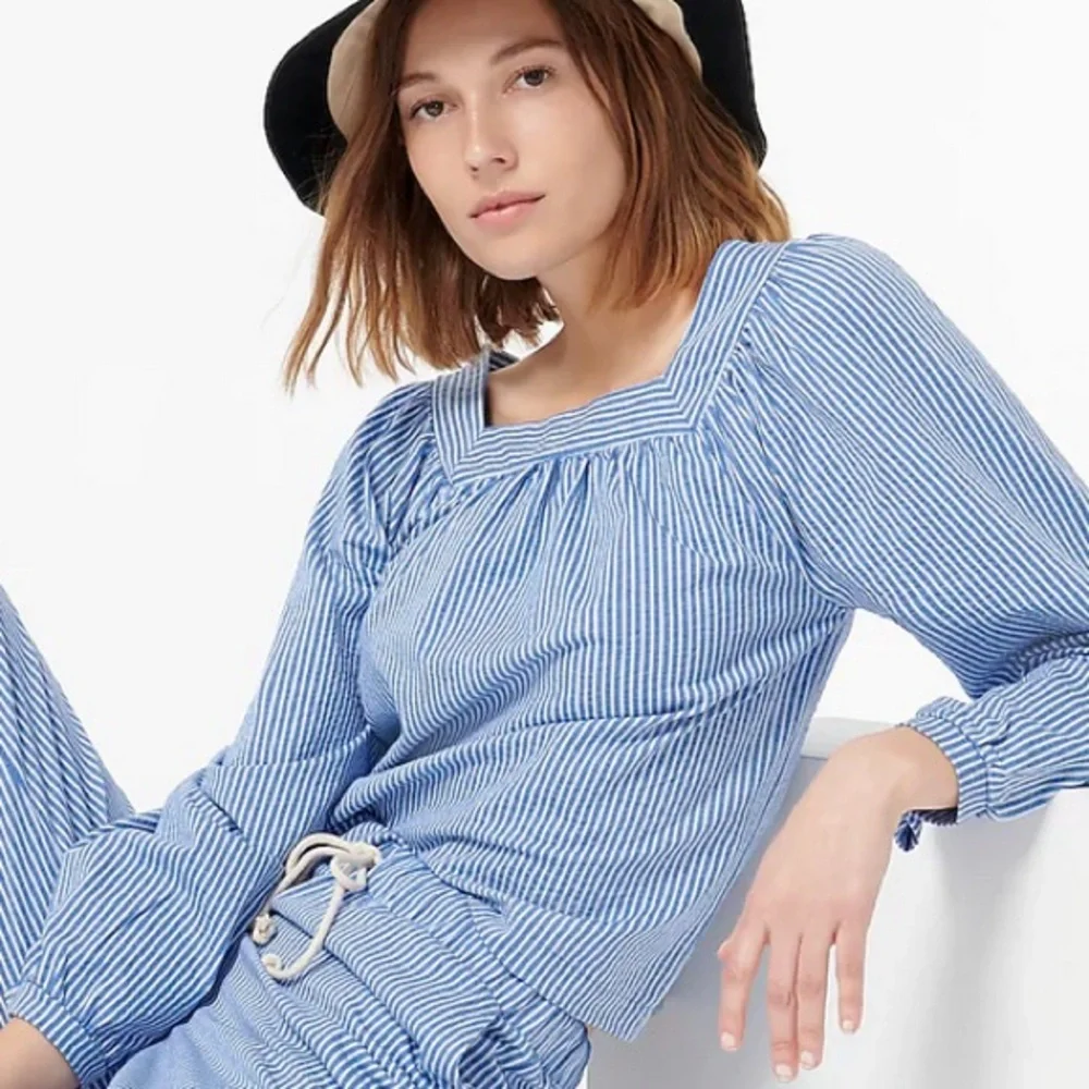 J. Crew Seersucker Striped Square Neck Top